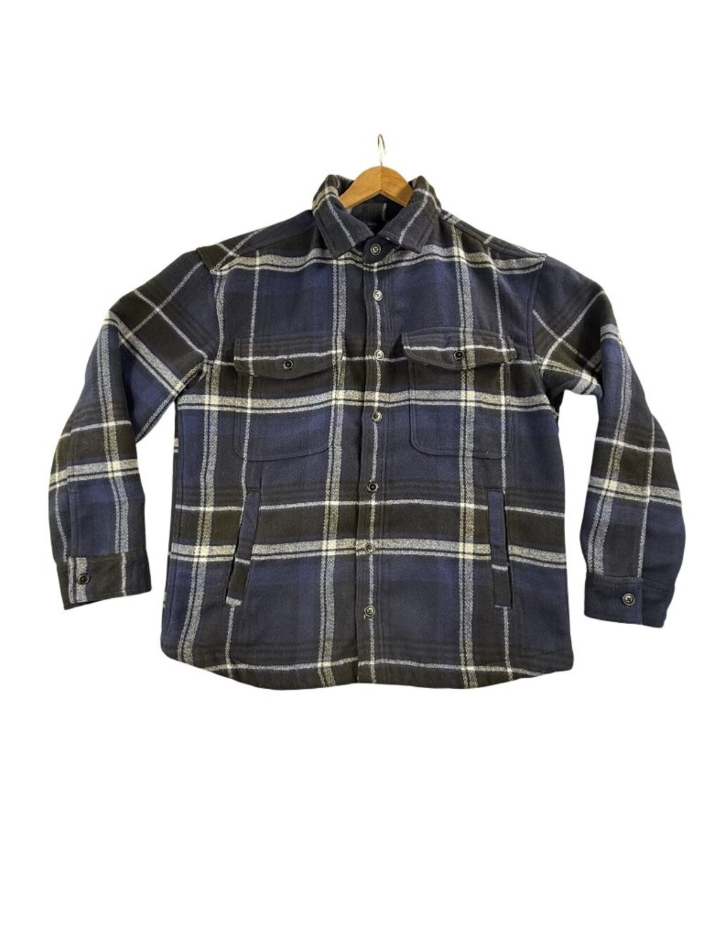 American Eagle Outfitters Jacket Mens Large Blue Plaid Fleece Shacket Heavy